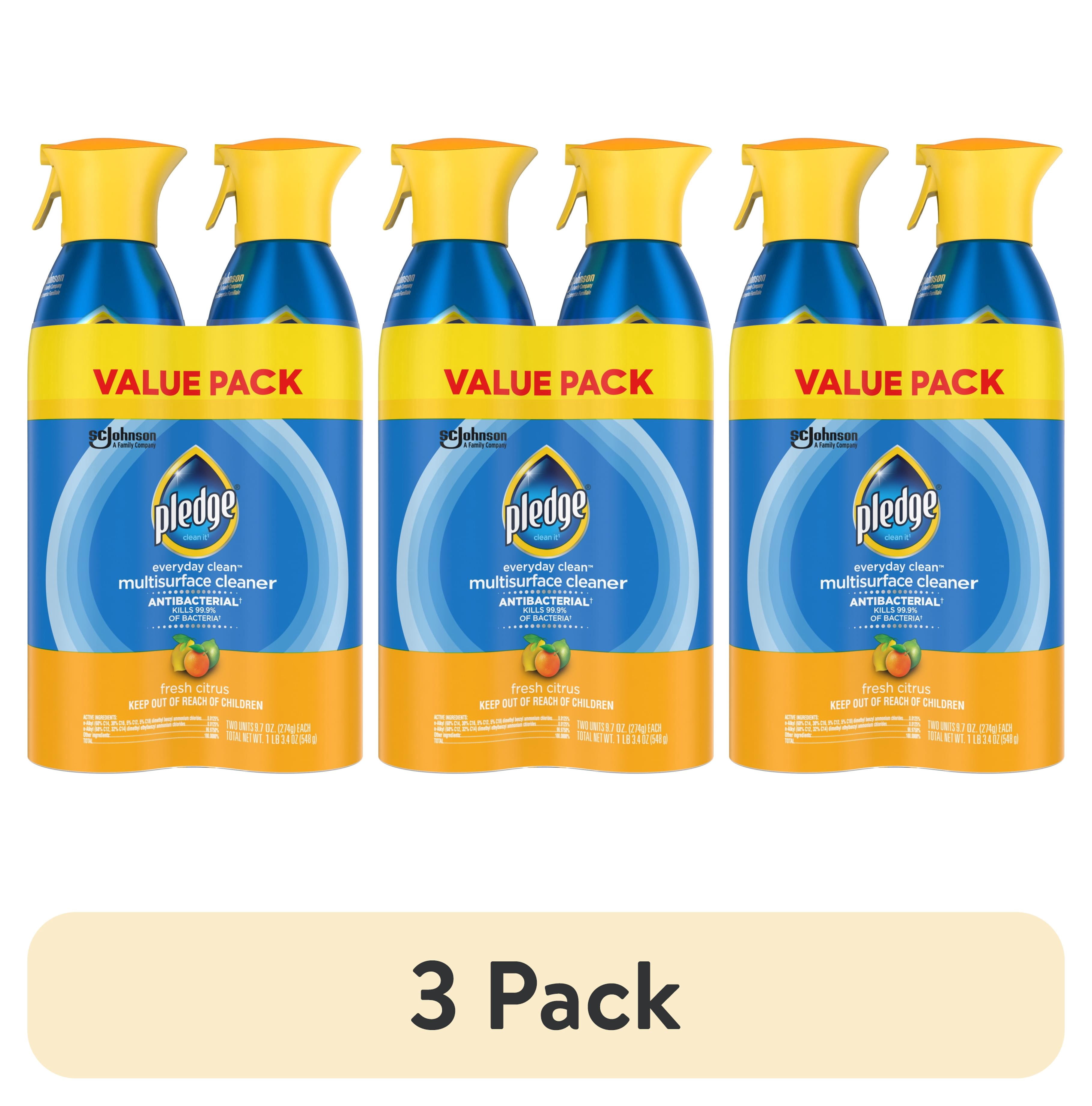 (3 pack) Pledge Antibacterial Multi Surface Cleaner Spray, Fresh Citrus - Household Antibacterial Spray (2 Pack Aerosol), 9.7 oz