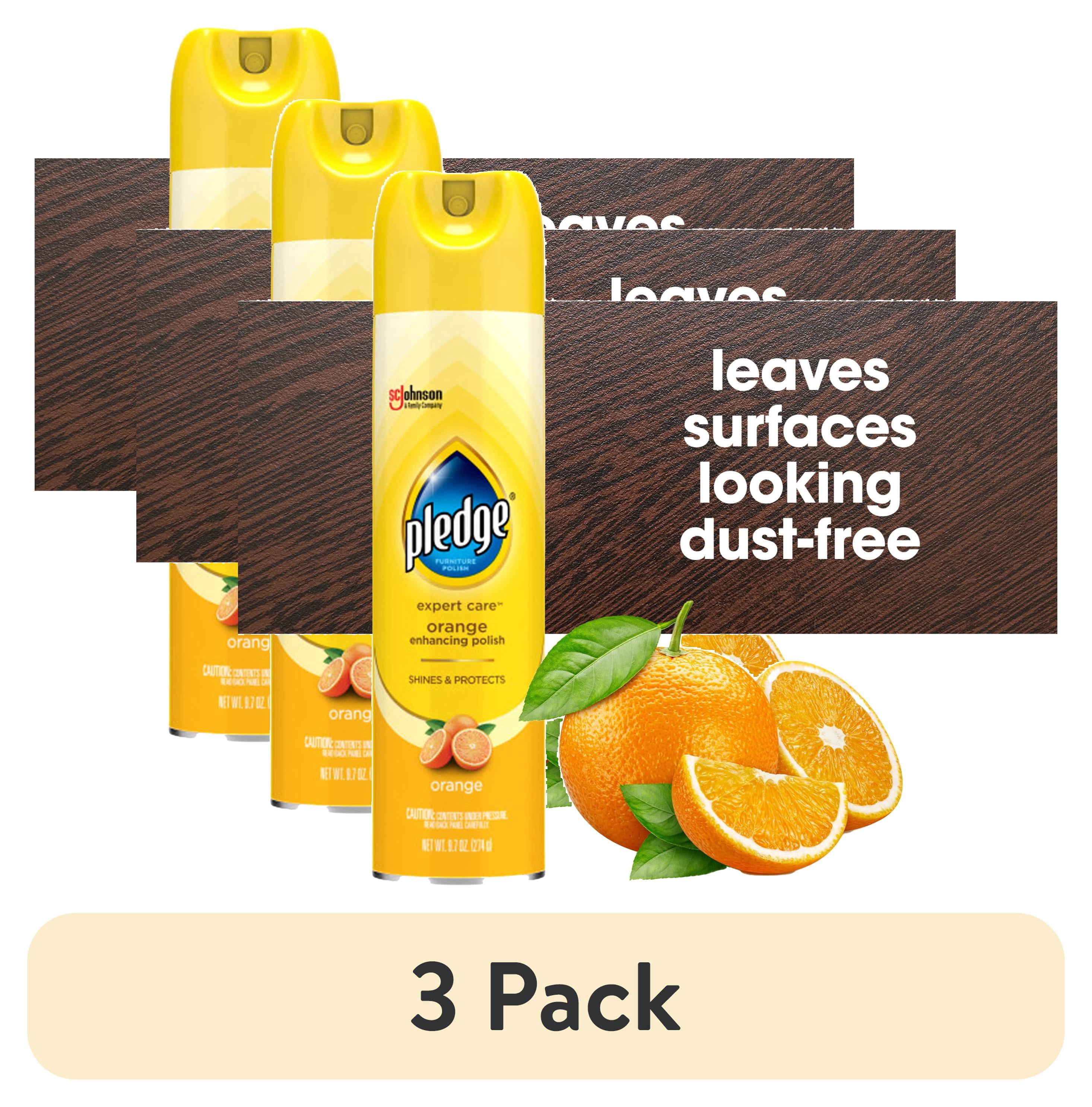 (3 pack) Pledge Reg; Expert Care Trade;, Wood Polish Shines and Protects, Orange Enhancing, Aerosol, 9.7 oz.