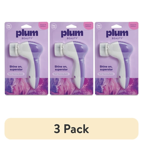 (3 pack) Plum Beauty Motorized Facial Cleansing Brush, 2 Speeds
