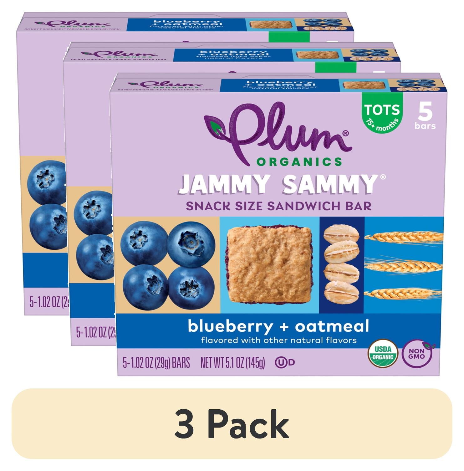 (3 pack) Plum Organics Jammy Sammy Snack Size Sandwich Bar Blueberry + Oatmeal 5-Count Box/1.02oz Bars