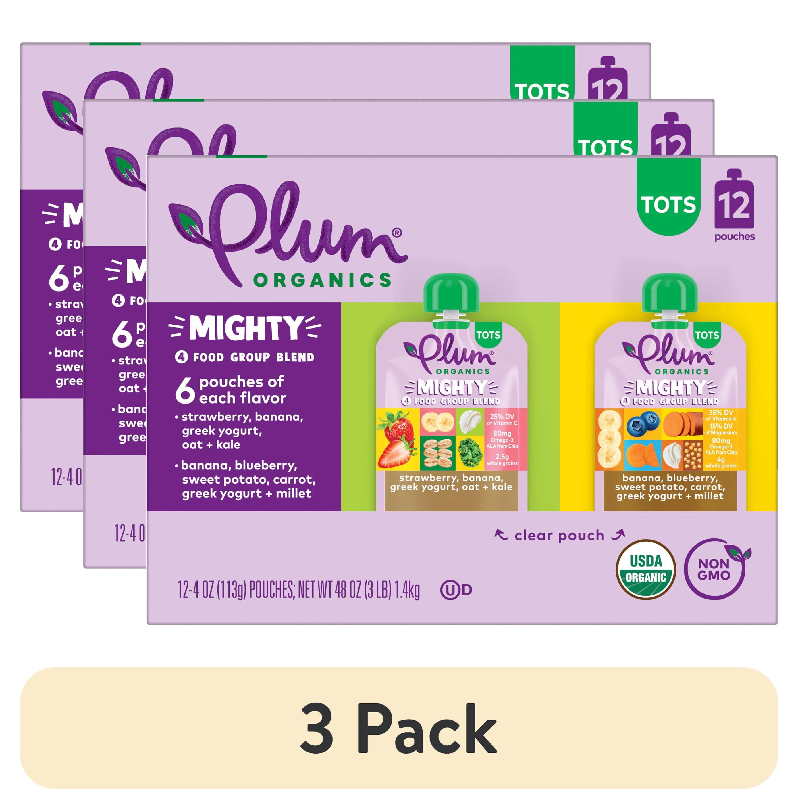 (3 pack) Plum Organics® Tots Mighty 4 Food Group Blend Strawberry/Banana & Banana/Blueberry 4oz Pouch-12-Pack