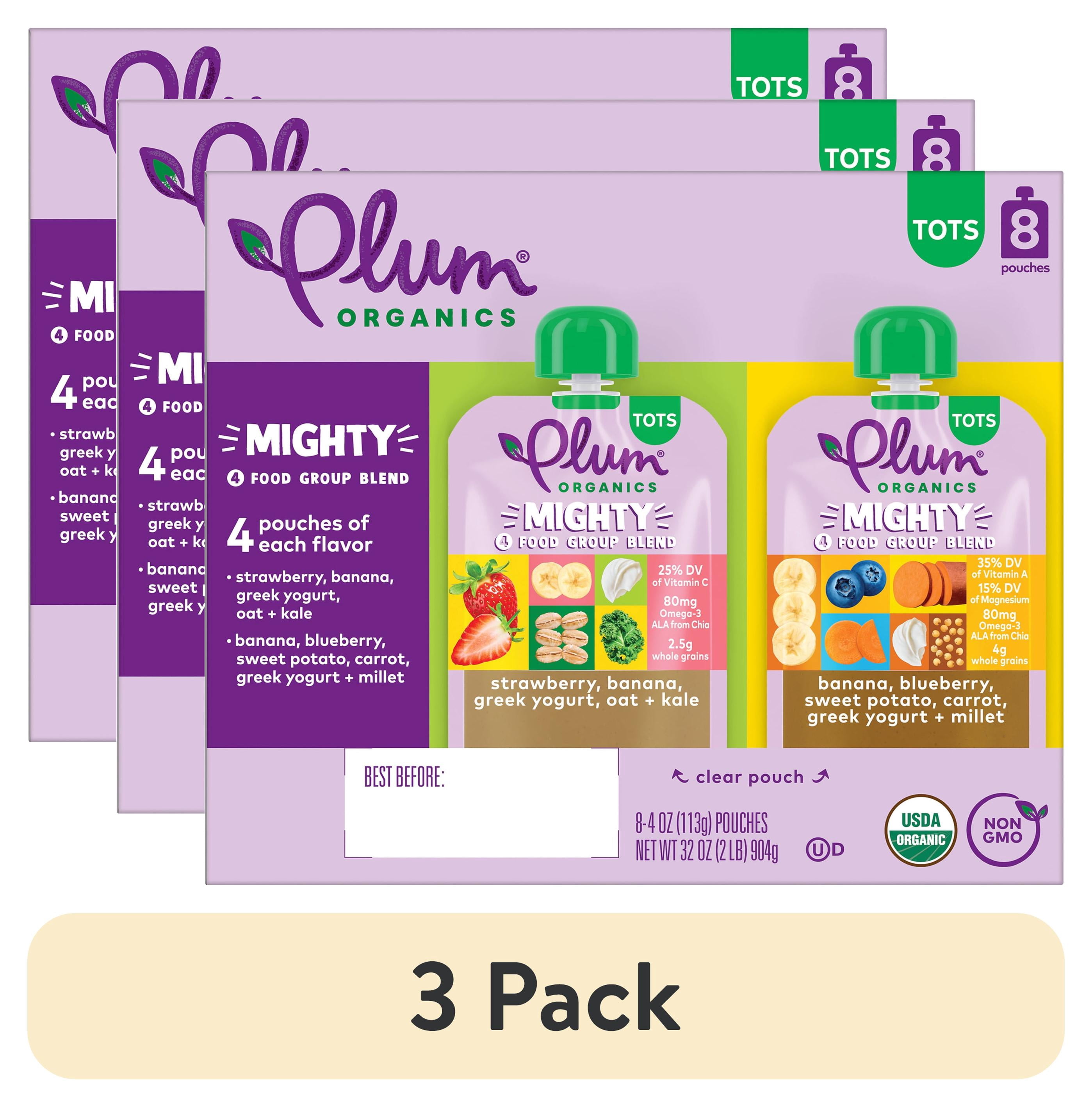 (3 pack) Plum Organics® Tots Mighty 4 Food Group Blend Strawberry/Banana & Banana/Blueberry 4oz Pouch-8-Pack