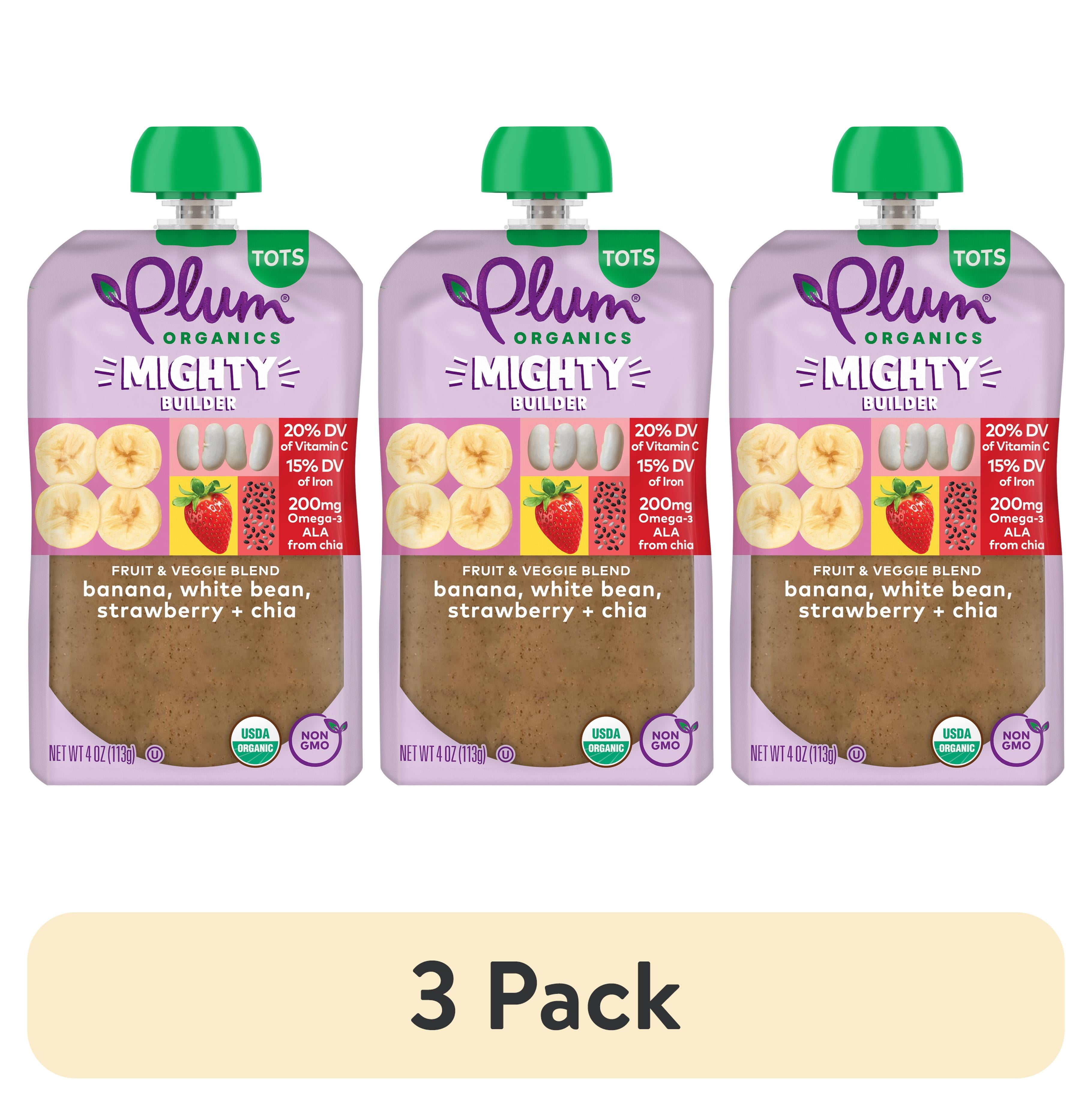 (3 pack) Plum Organics® Tots Mighty Builder Fruit & Veggie Blend Banana, White Bean, Strawberry + Chia 4oz Pouch