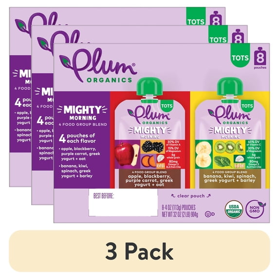 (3 pack) Plum Organics Tots Mighty Morning 4 Food Group Blend Variety 4oz Pouch-8-Pack