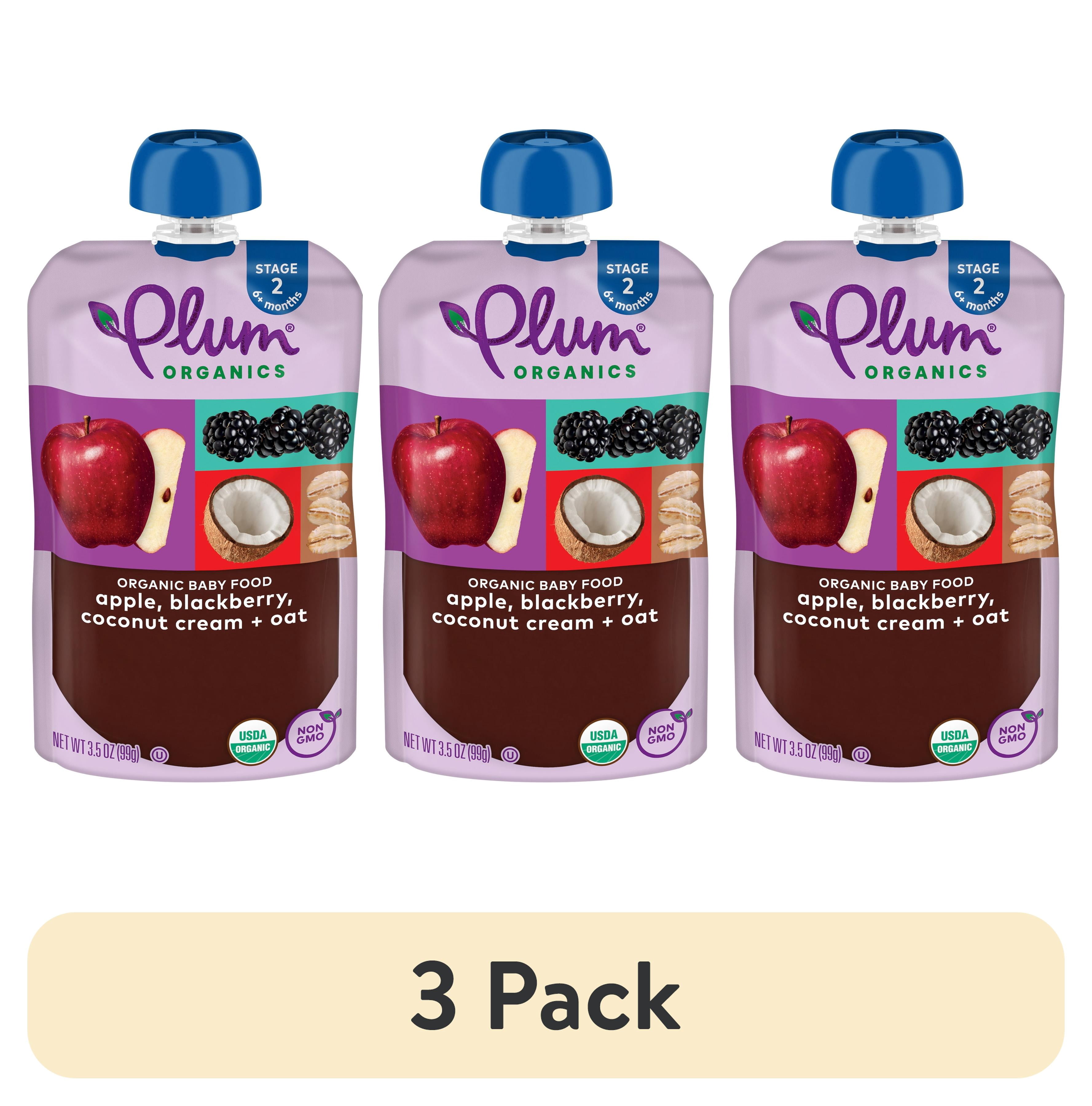 (3 pack) Plum Organics® Stage 2 Organic Apple, Blackberry, Coconut Cream & Oat 3.5oz Pouch