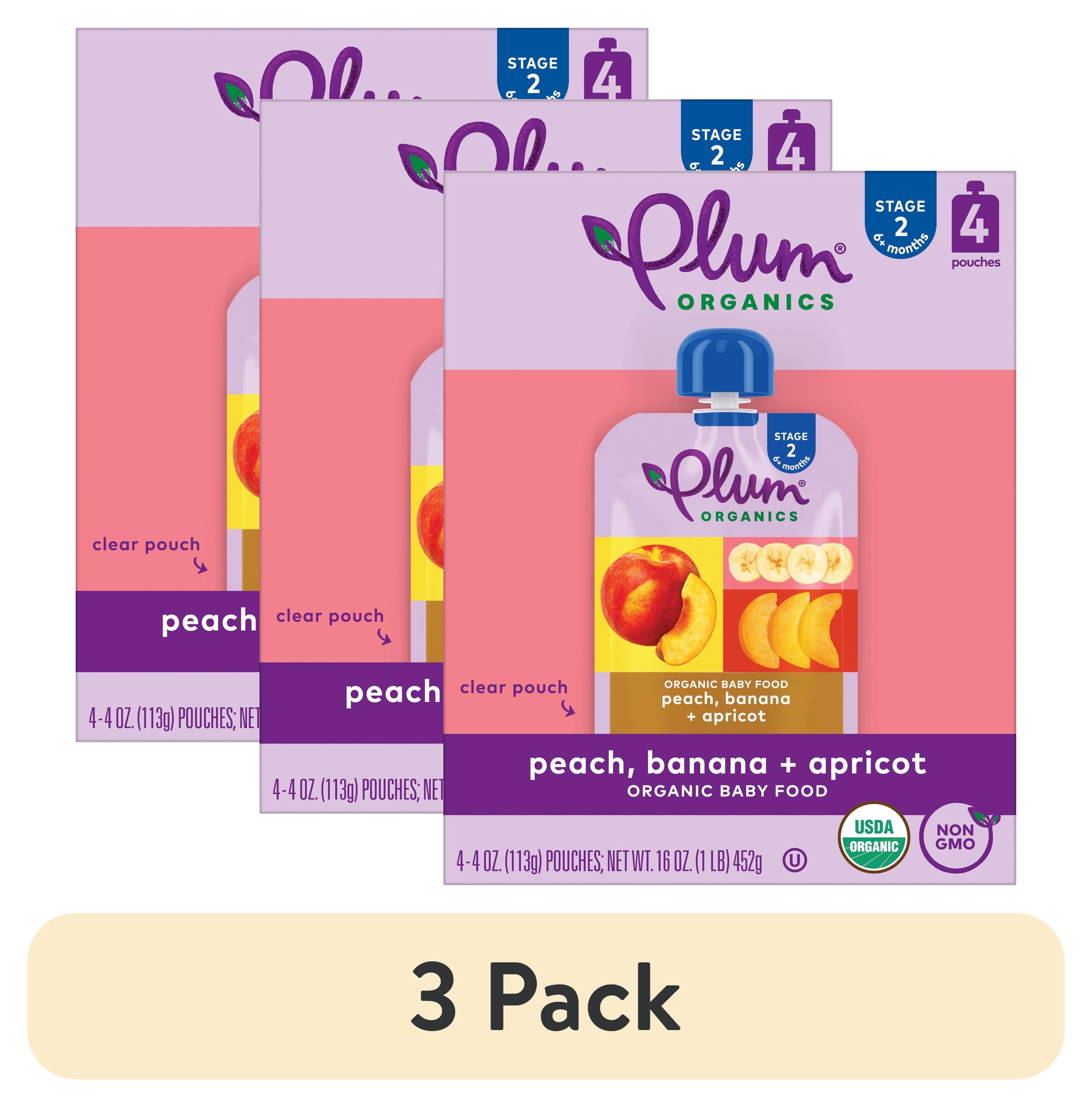 (3 pack) Plum Organics Stage 2 Organic Baby Food Peach, Banana and Apricot 4oz Pouch-4-Pack
