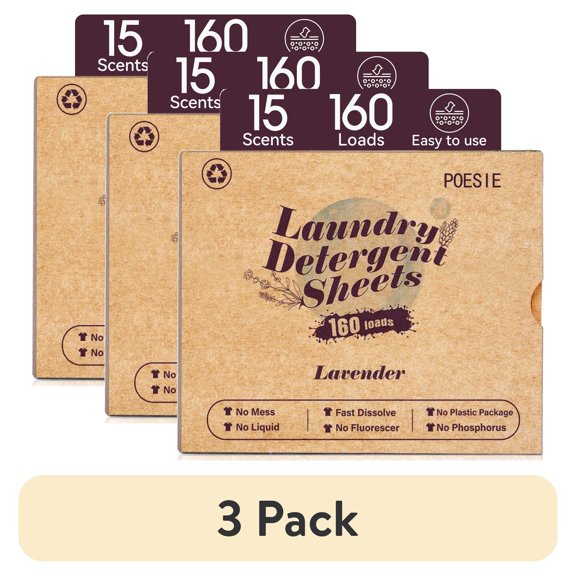 (3 pack) Poesie Laundry Detergent Sheets, Lavender Scent, High Efficiency, 160 Count, 1 Pack