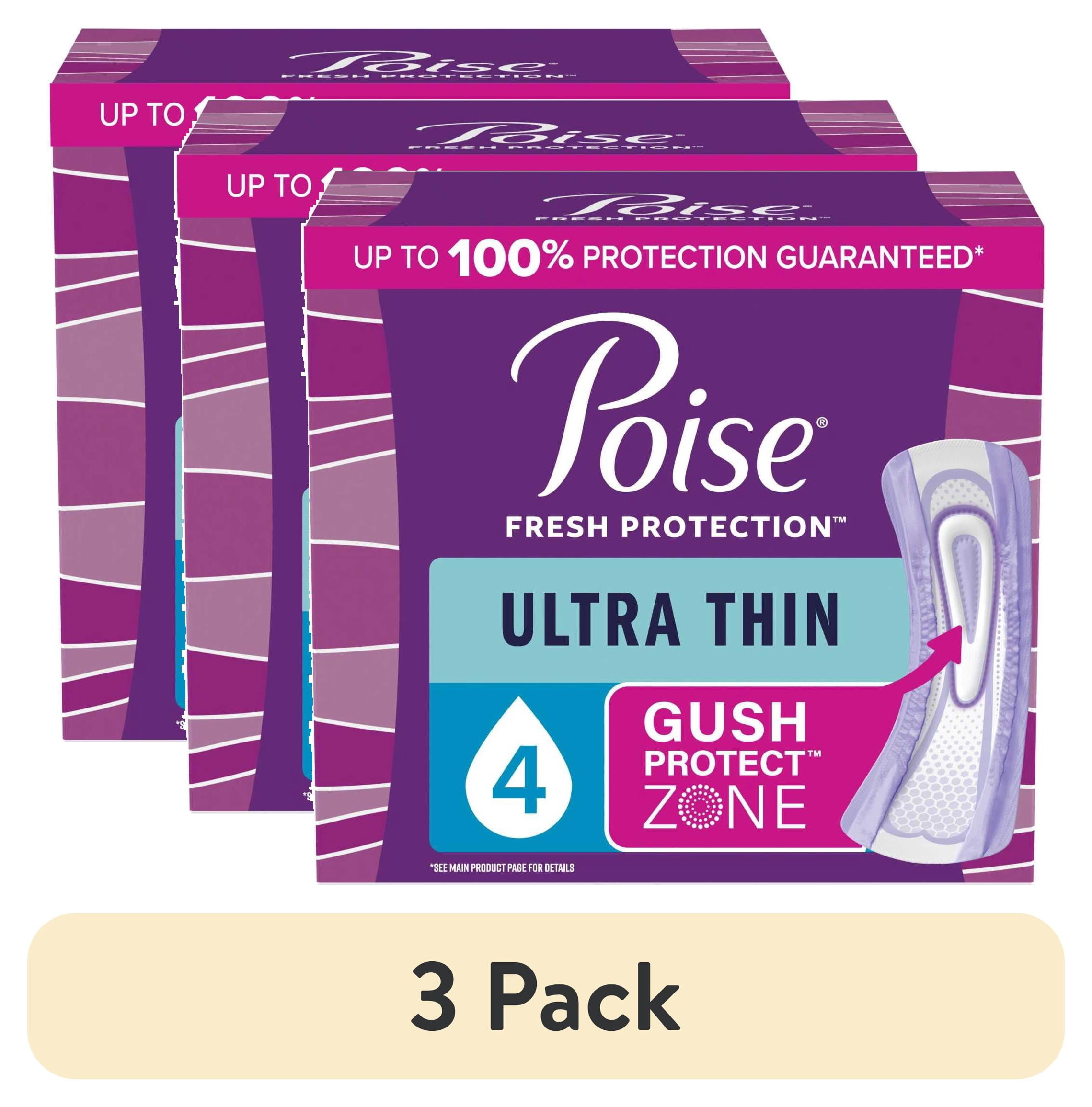 (3 pack) Poise Ultra Thin Incontinence Pads, 4 Drop Moderate Absorbency, Regular Length, 60 Count