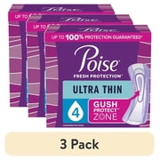 3 pack Poise Ultra Thin Incontinence Pads, 4 Drop Moderate Absorbency, Regular Length, 60 Count