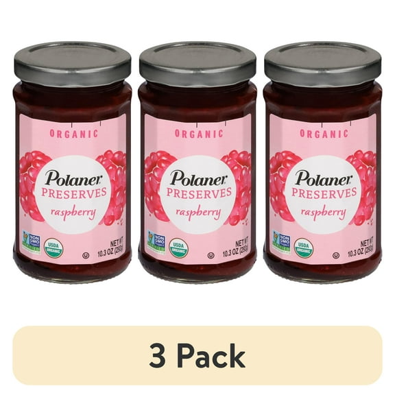 (3 pack) Polaner Organic Raspberry Preserves, Fruit Spread, Non-GMO, 10.3 oz Jar