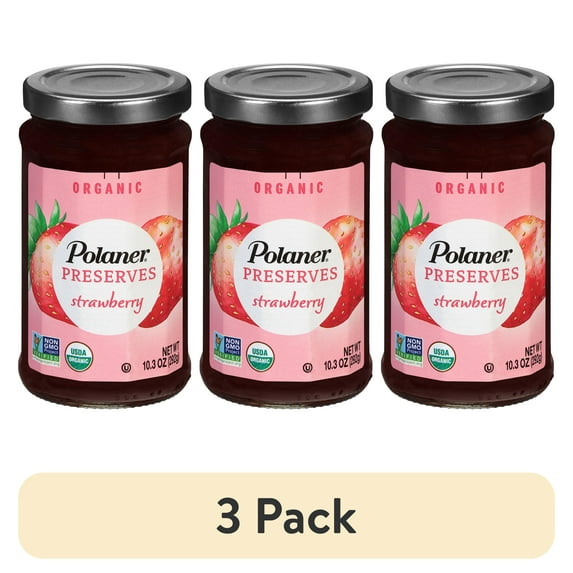(3 pack) Polaner Organic Strawberry Preserves, Fruit Spreads, Non-GMO, 10.3 oz Jar
