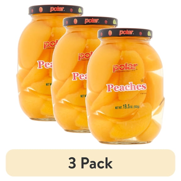 (3 pack) Polar Sliced Peaches in Light Syrup, 20 oz Glass Jar
