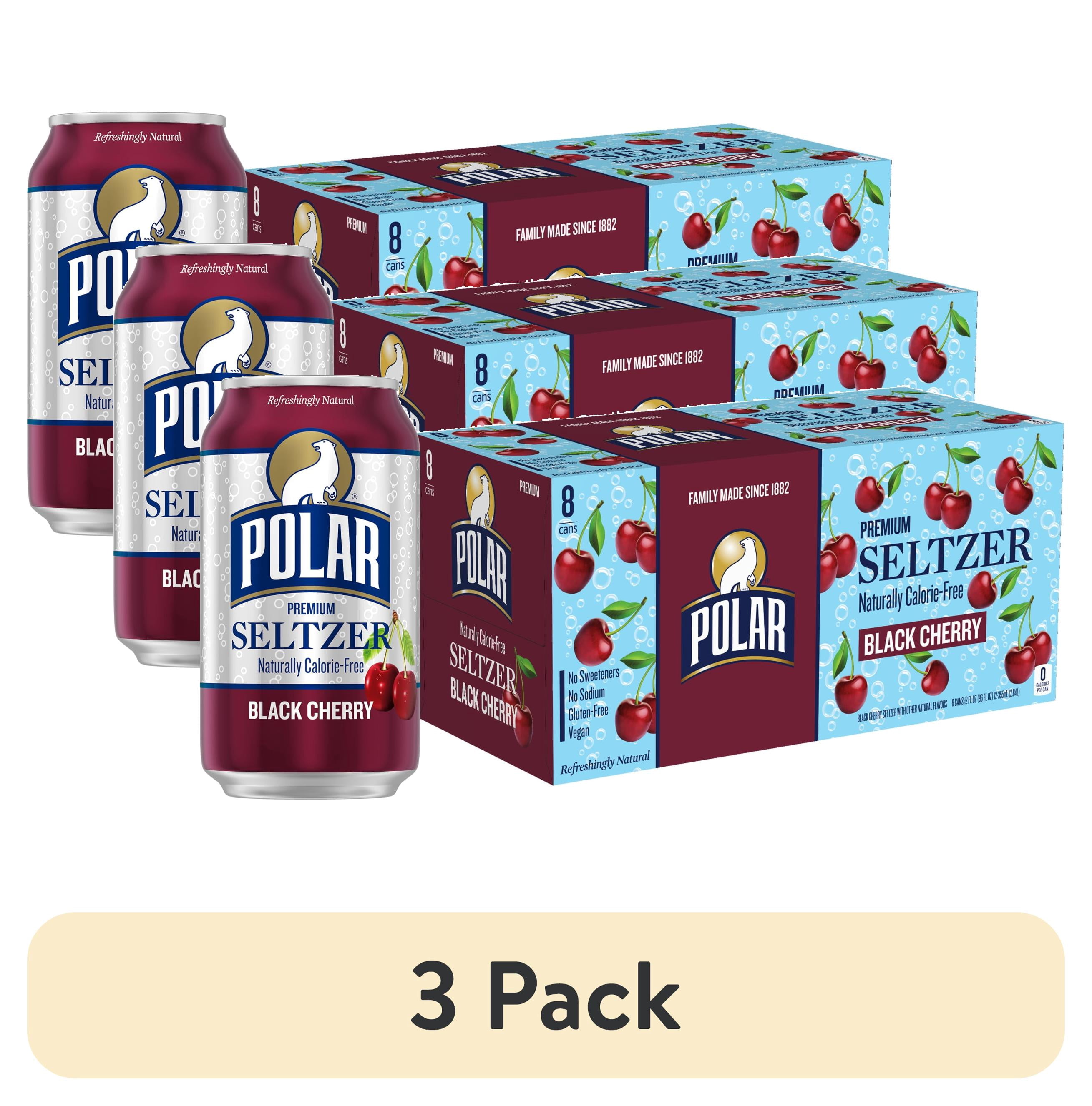 (3 pack) Polar Zero Calorie Black Cherry Sparkling Seltzer Water, 12 fl oz, 8 Pack Cans