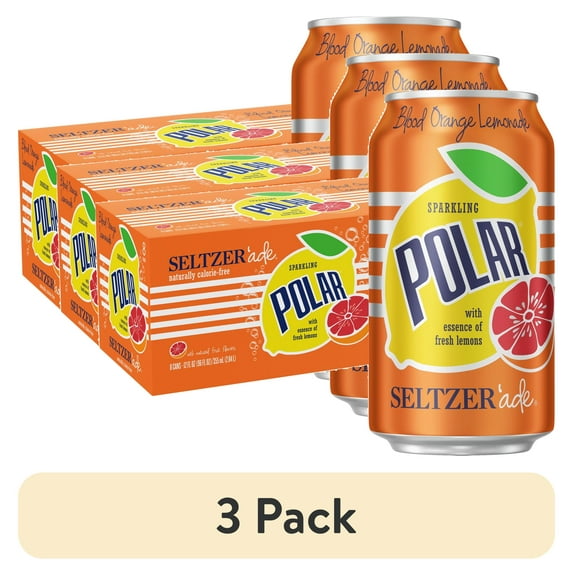 (3 pack) Polar Zero Calorie Blood Orange Lemonade Sparkling Seltzer Water, 12 fl oz, 8 Pack Cans