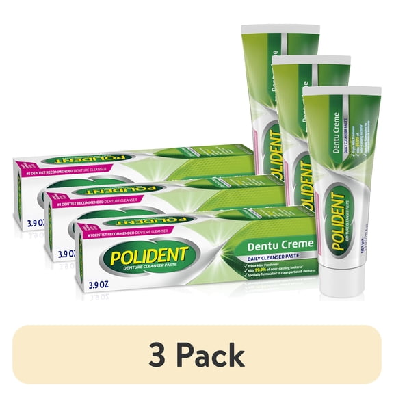 (3 pack) Polident Adhesive Paste for Denture Cream and Partials Cleaning, Triple Mint Freshness, 3.9 Oz, for Adults