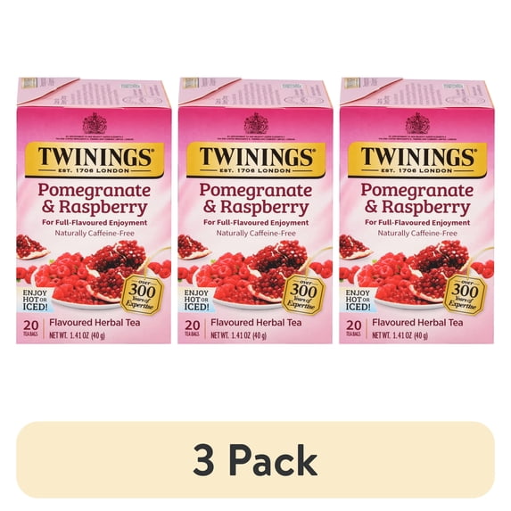(3 pack) Twinings Pomegranate & Raspberry Herbal Tea Bags, Naturally Caffeine Free, 20 Count
