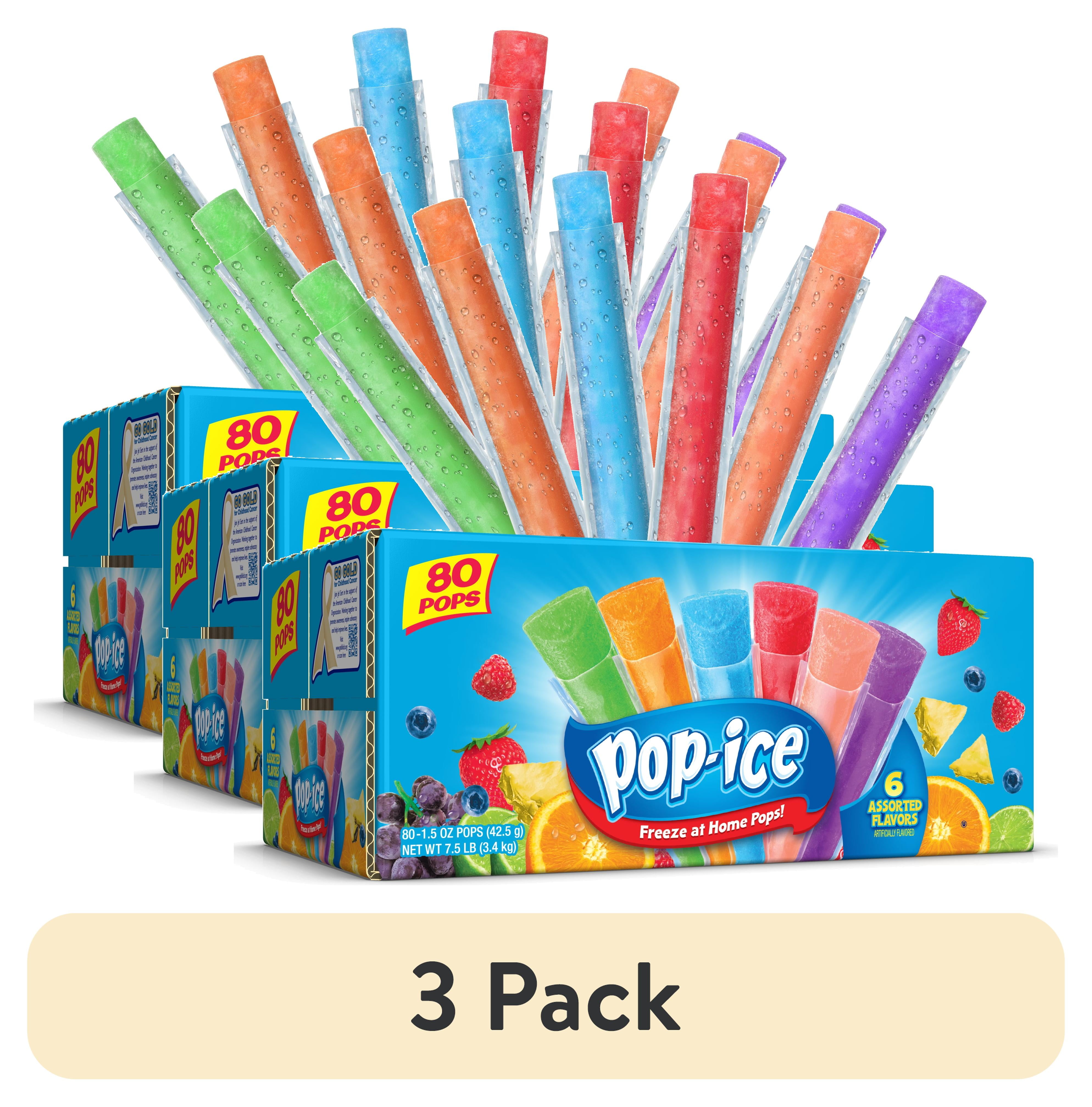 (3 pack) Pop-Ice Assorted Fruit Freezer Ice Pops, Gluten-Free Frozen Snack, 1.5 oz, 80 Count
