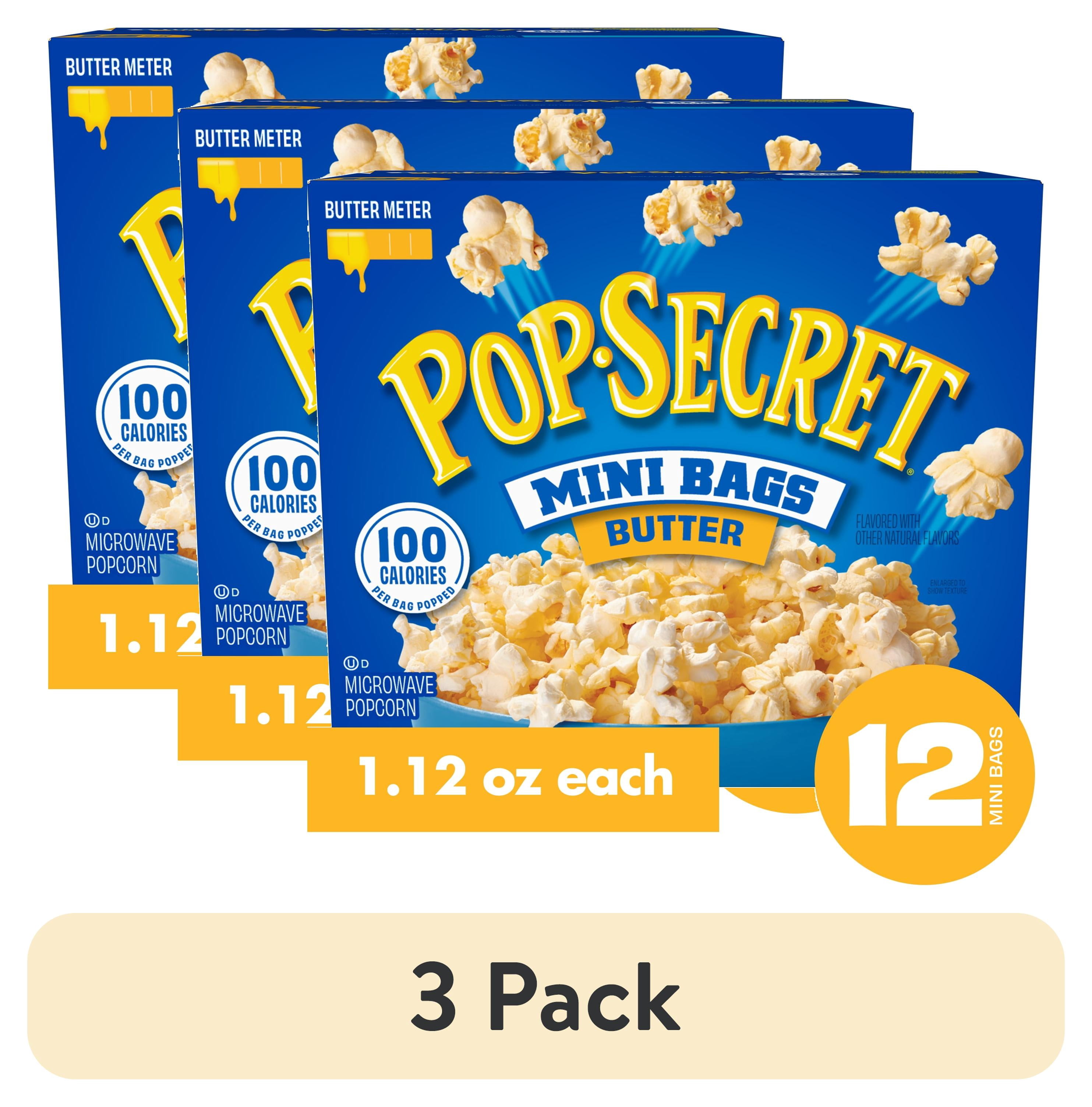 (3 pack) Pop Secret Microwave Popcorn, 100 Calorie Butter Flavor, 1.1 oz Mini Bags, 12 Ct