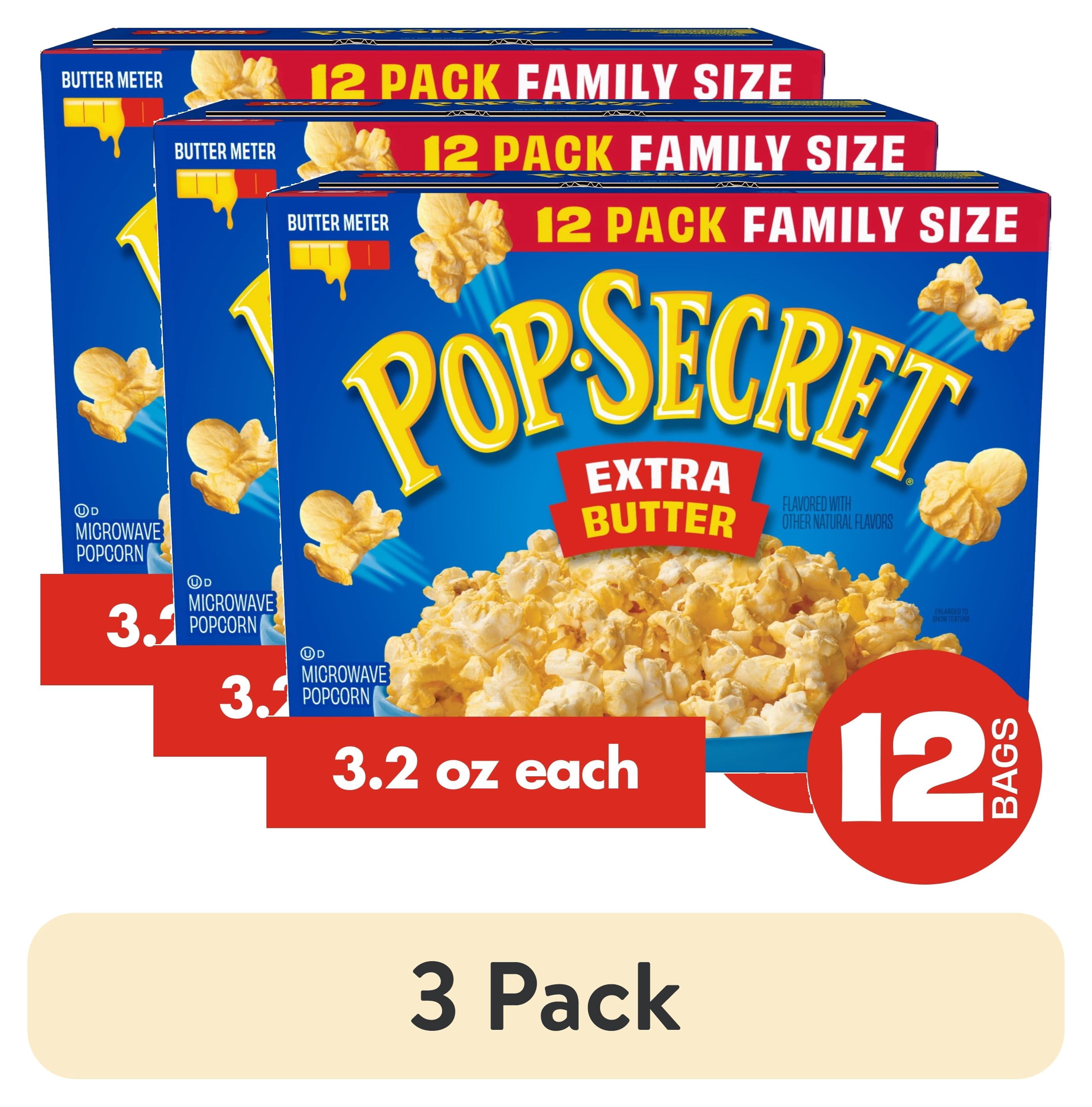 (3 pack) Pop Secret Microwave Popcorn, Extra Butter Flavor, 3.2 oz Sharing Bags, 12 Ct