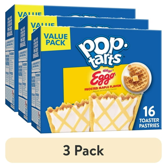 (3 pack) Pop-Tarts Eggo Frosted Maple Flavor Toaster Pastries, Breakfast Foods, Shelf-Stable, 27 oz (16 Count)