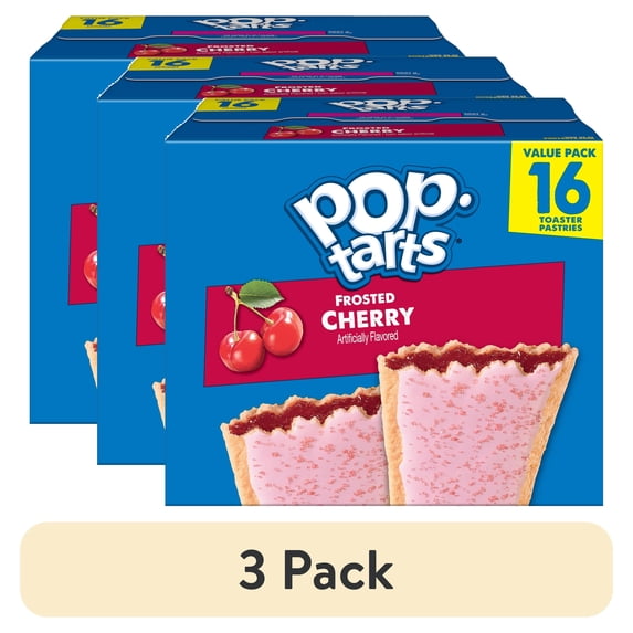 (3 pack) Pop-Tarts Frosted Cherry Toaster Pastries, Breakfast Foods, Shelf-Stable, 27 oz (16 Count)