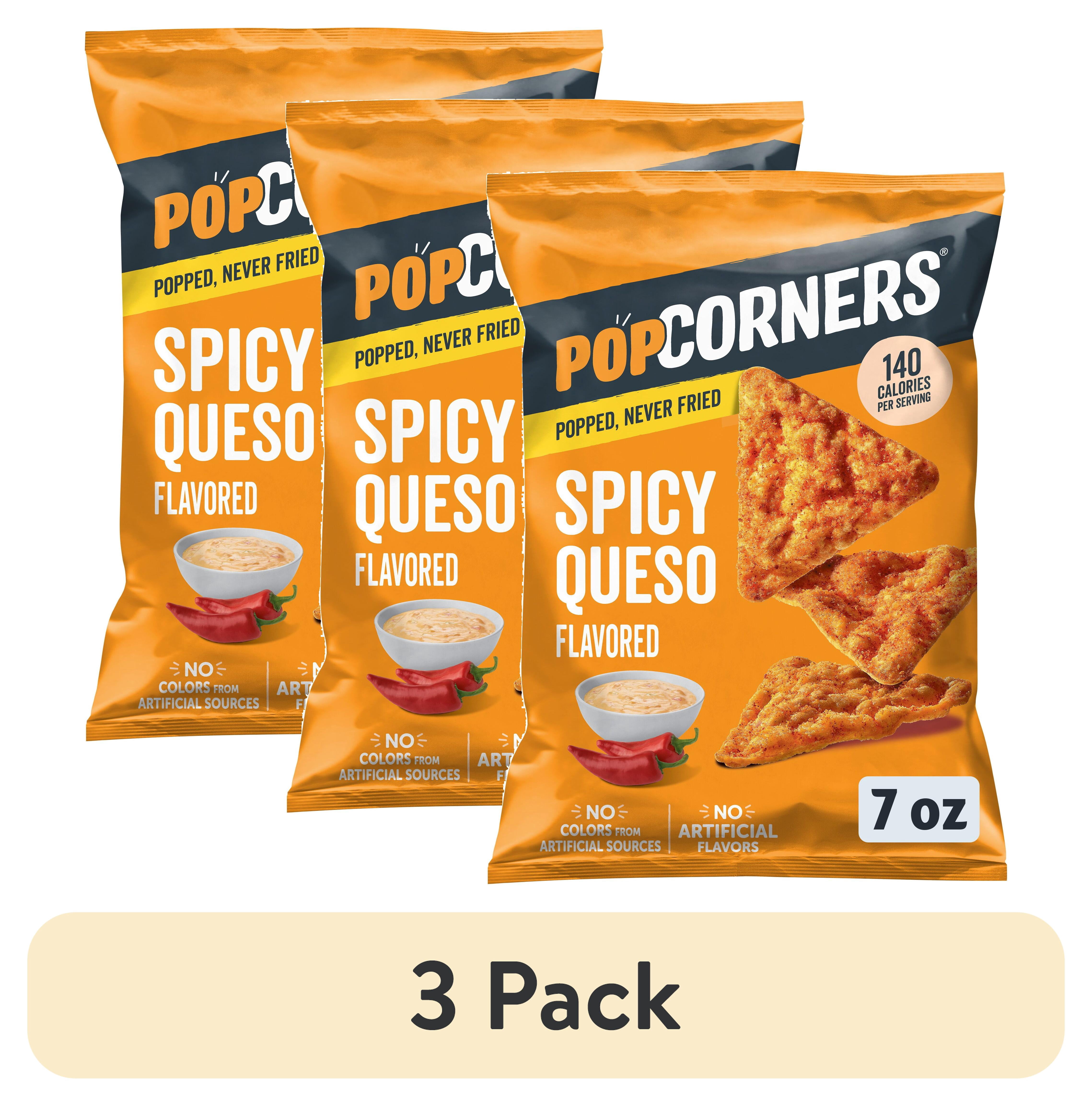 (3 pack) PopCorners No Artificial Colors or Flavors Spicy Queso Popped Corn Chips Bag, 7 oz​