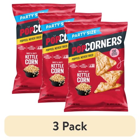 (3 pack) PopCorners No Artificial Colors or Flavors Kettle Corn Popped Corn Chips Bag, 12 oz