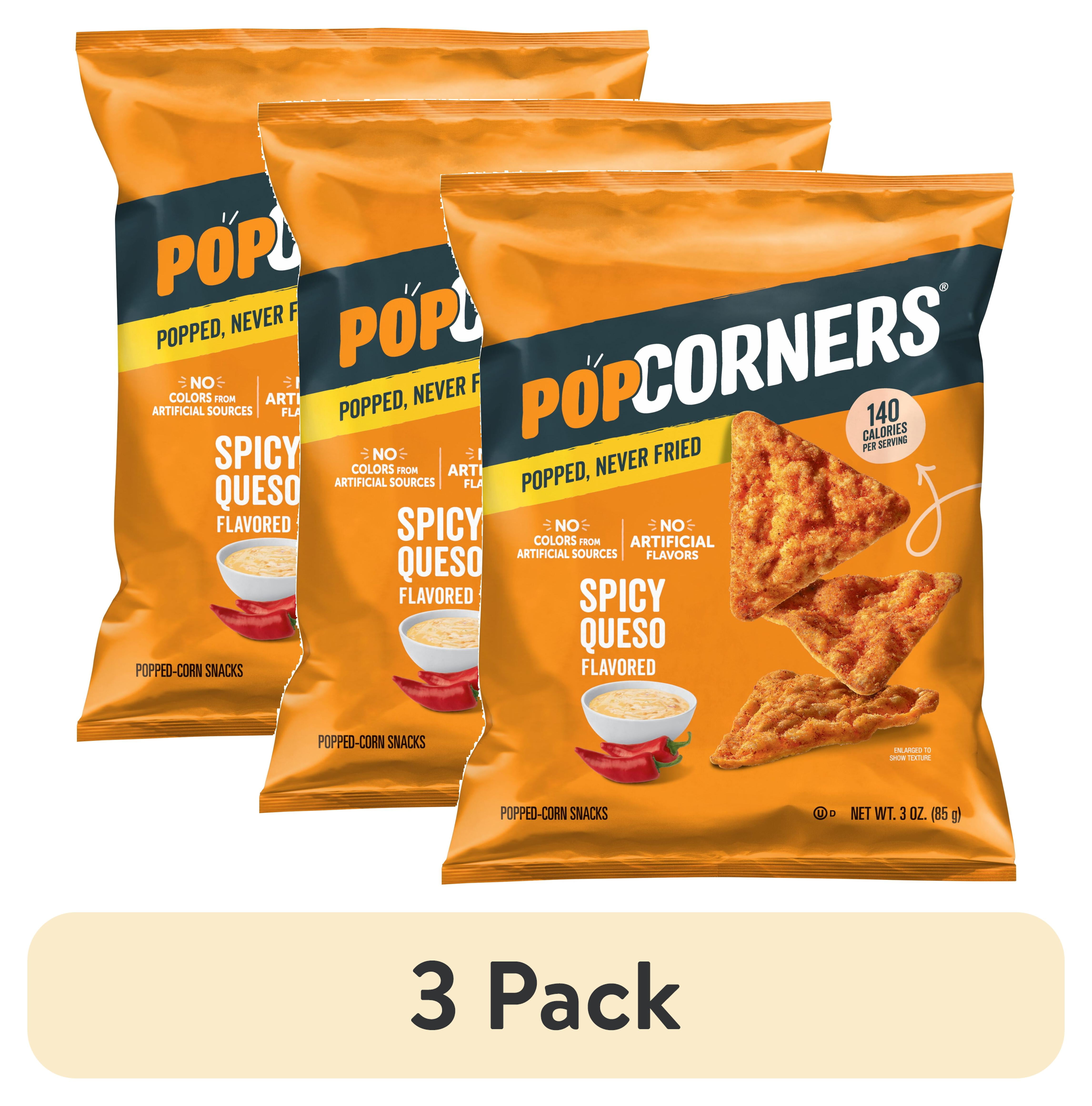 (3 pack) PopCorners No Artificial Colors or Flavors Spicy Queso Popped Corn Chips Bag, 3 oz​