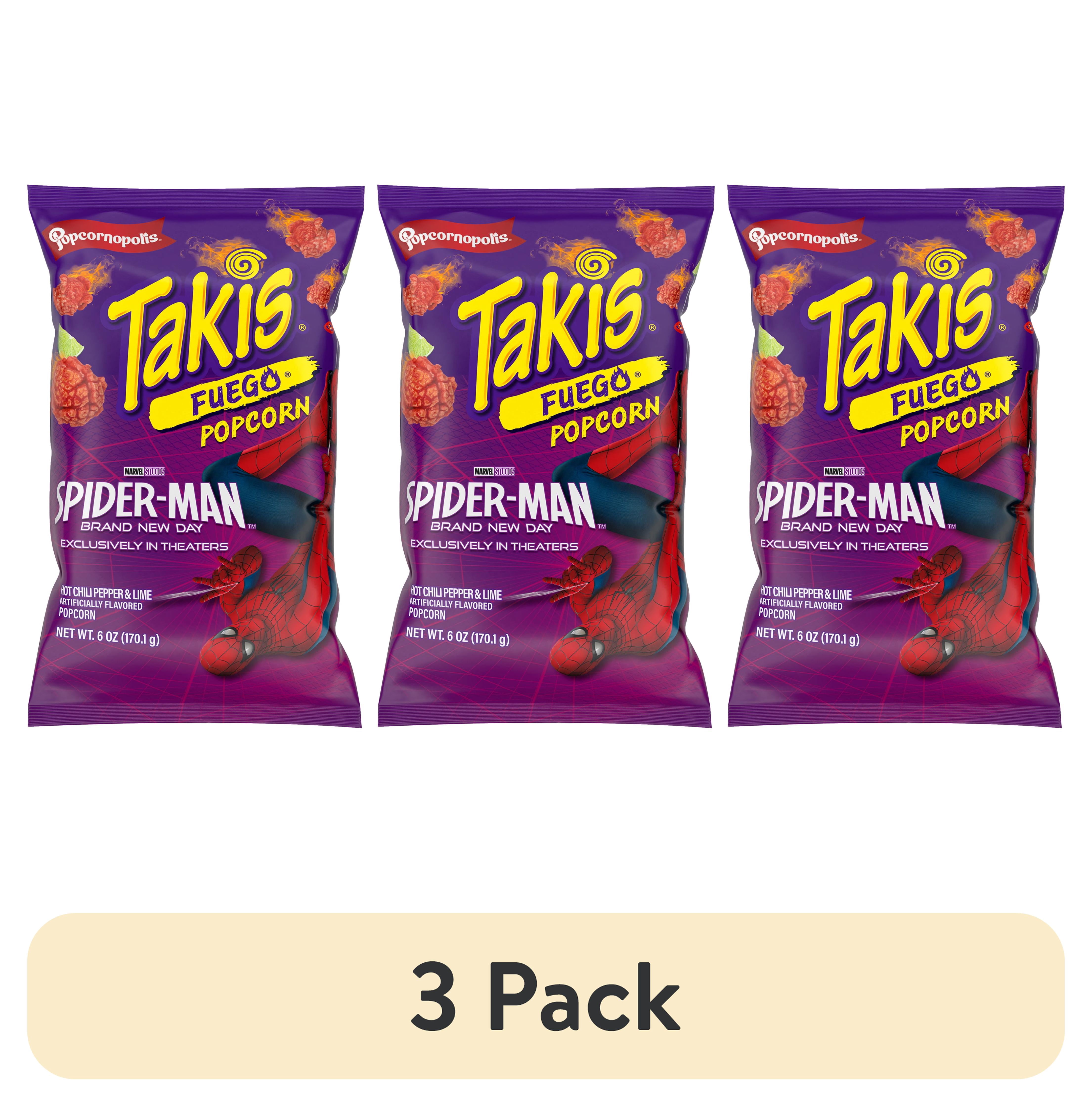 (3 pack) Popcornopolis Fuego Takis 6 oz Bag, Hot Chili Pepper & Lime Popcorn