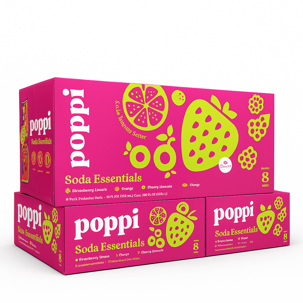 (3 pack) Poppi Soda Essentials Variety Pack Prebiotic Soda, 12 fl oz, 8 Pack Cans