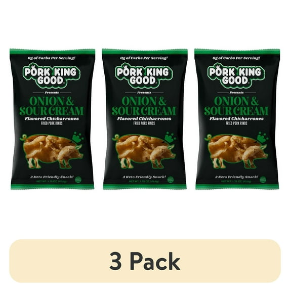 (3 pack) Pork King Good Onion & Sour Cream Pork Rinds, 1.75 oz Bag