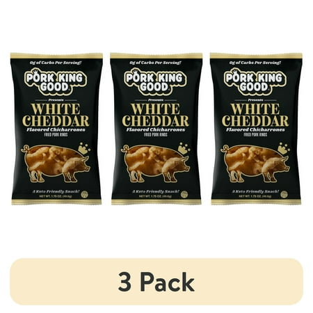 (3 pack) Pork King Good White Cheddar Pork Rinds, 1.75 oz Bag