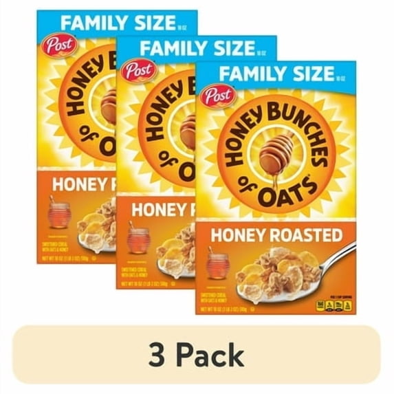 (3 pack) Honey Bunches of Oats Honey Roasted Breakfast Cereal with Oats and Granola Clusters, 18 oz Box