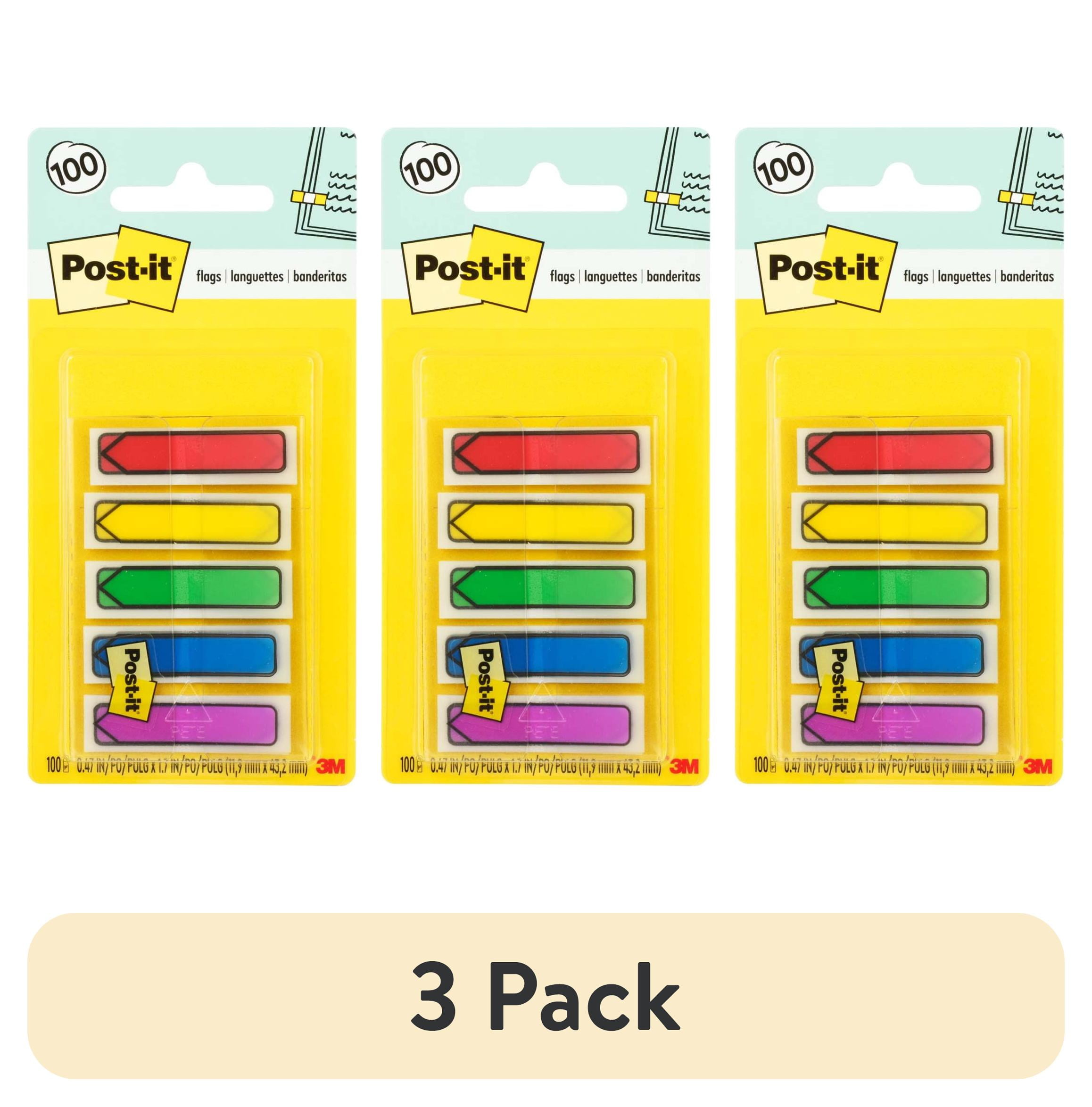 (3 pack) Post-it Arrow Flags, Assorted Primary Colors, .47" Wide, 100 Flags