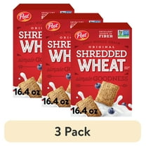 (3 pack) Post Spoon Size Shredded Wheat, Whole Grain Breakfast Cereal, High Fiber, Kosher, Crunchy 16.4oz Box