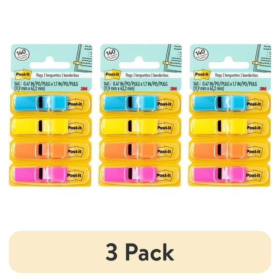 Post-it Highlighting Flags, Assorted Bright Colors, .47 in. Wide, 4 Dispensers