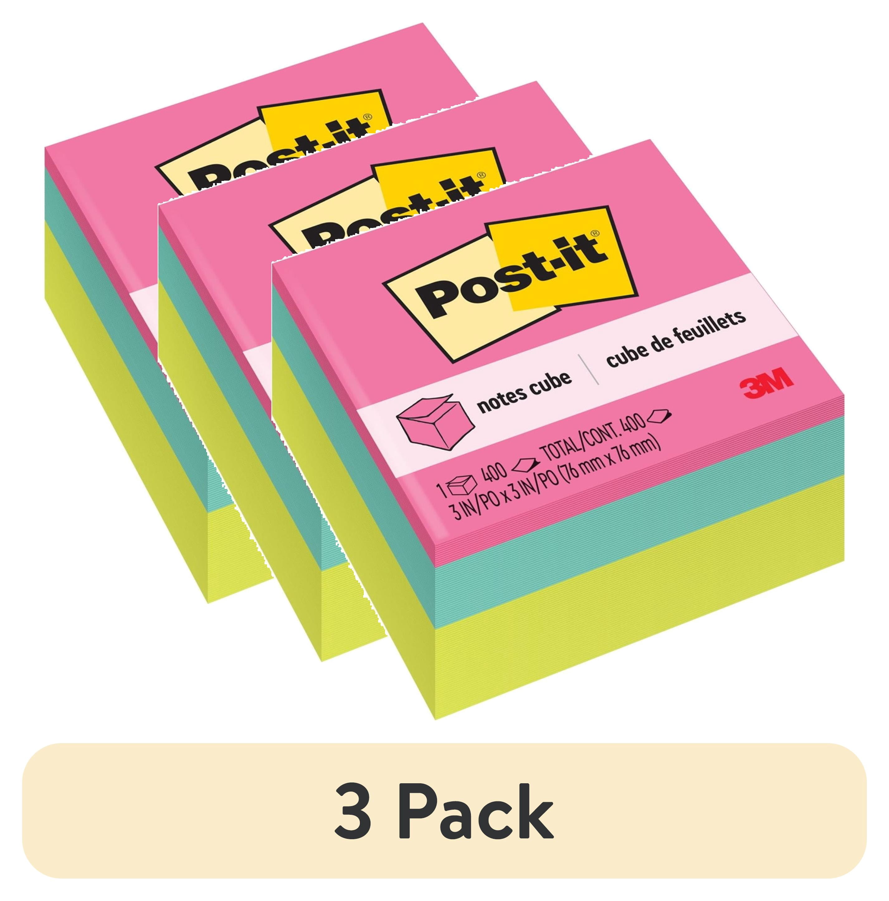 (3 pack) Post-it Notes Cube, 3 in. x 3 in., Bright colors, 400 Sheets, 1 Cube