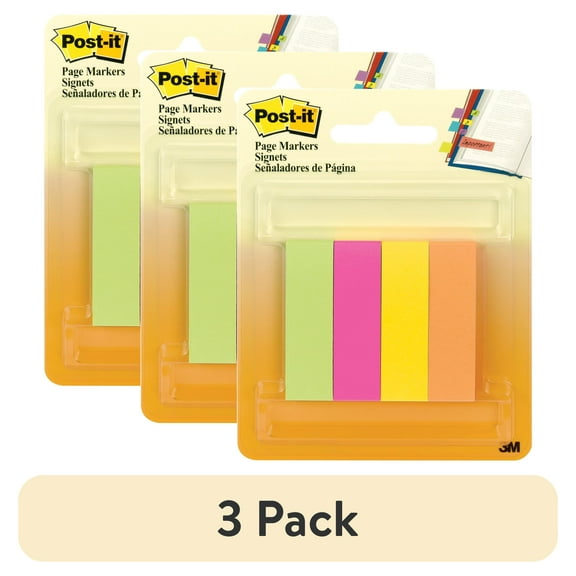 (3 pack) Post-it Page Markers, Assorted Colors , 1/2" x 2", 4 Pads
