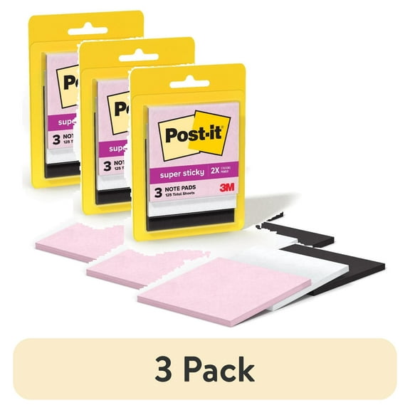(3 pack) Post-it Super Sticky Notes, 3 in. x 3 in., Simply Serene Collection, 3 Pads