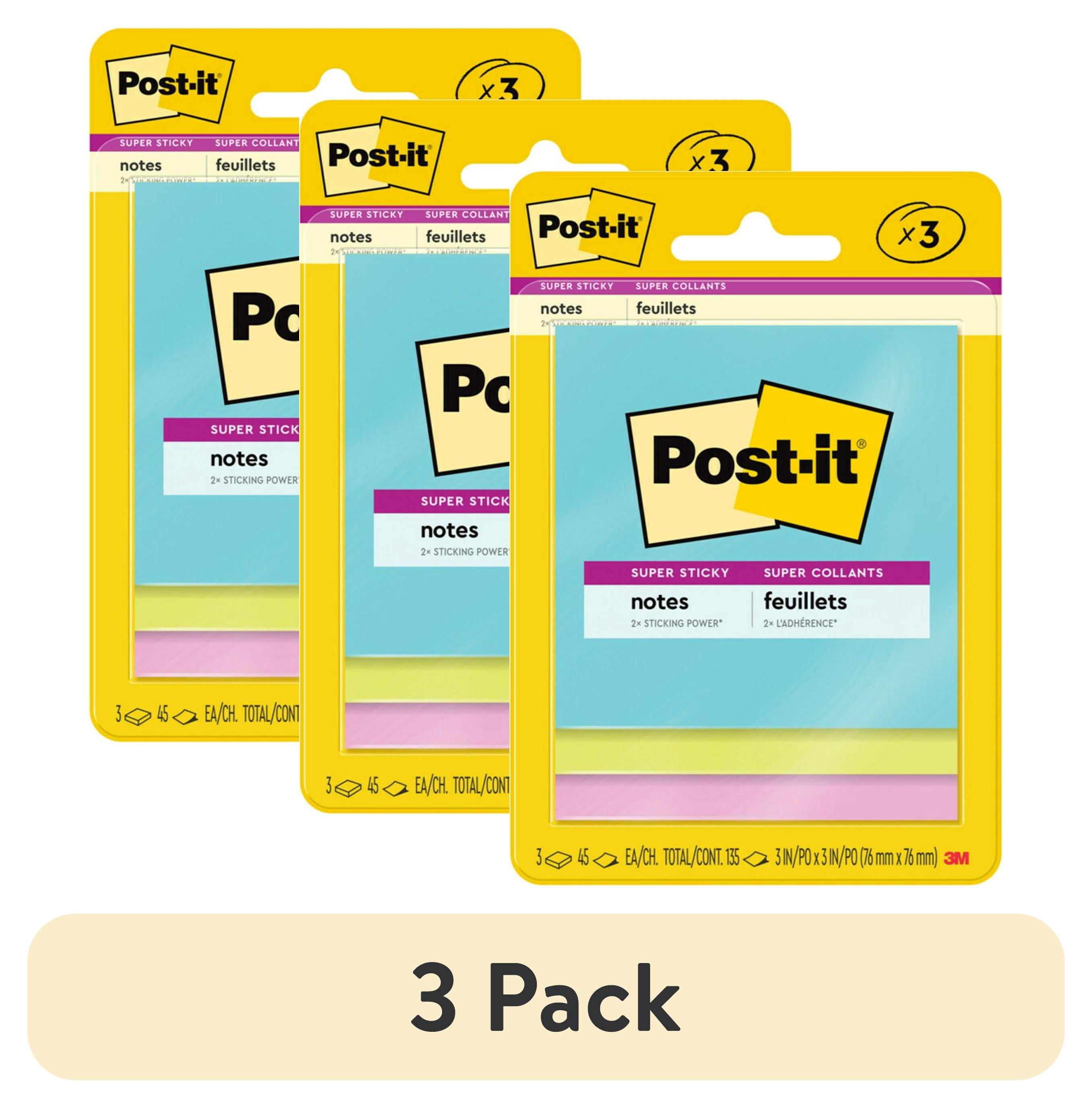 (3 pack) Post-it Super Sticky Notes, 3 in. x 3 in., Supernova Neons ...