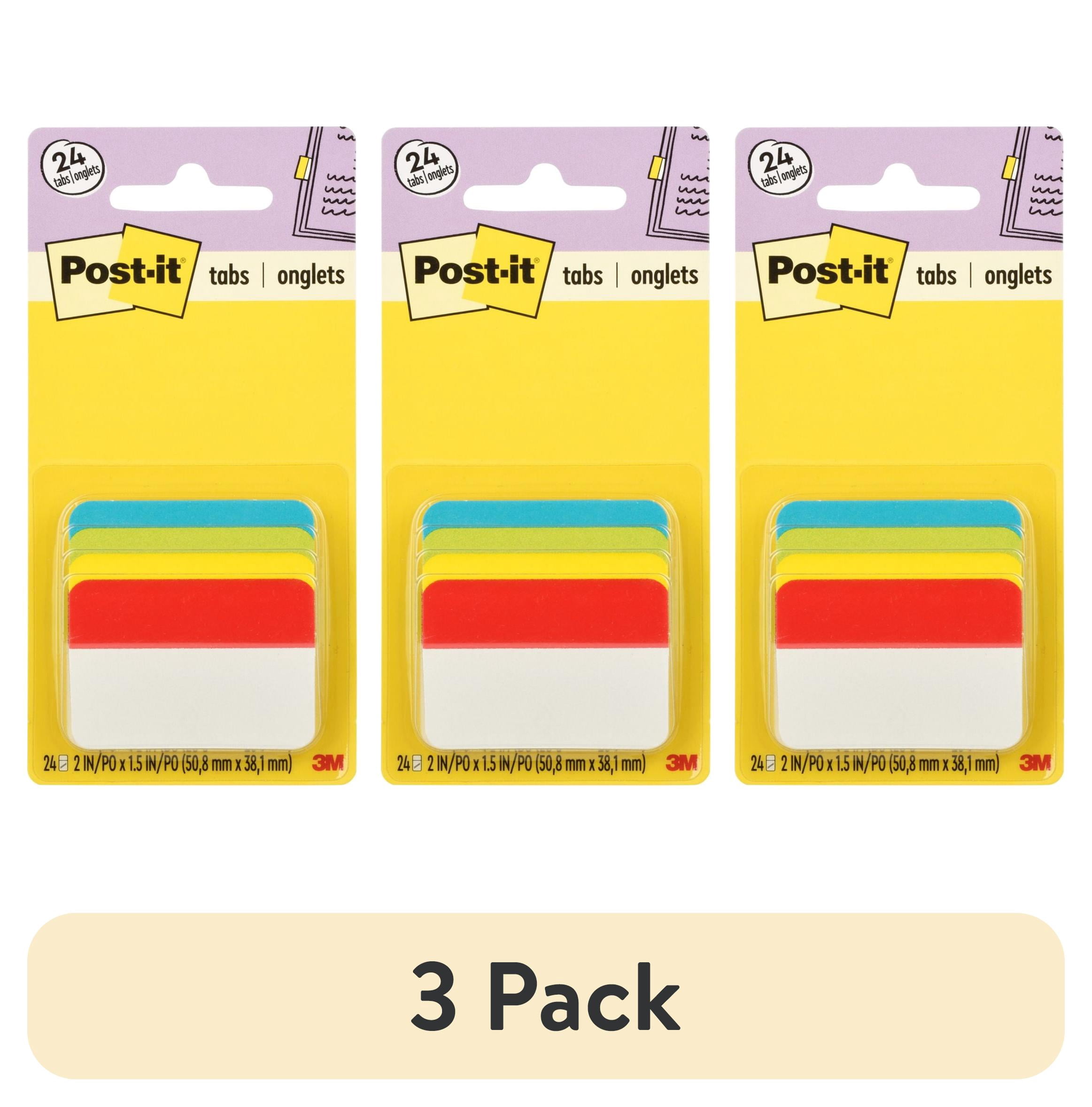 (3 pack) Post-it Tabs, 2 in. Angled Solid, Assorted Primary Colors, 24 Tabs