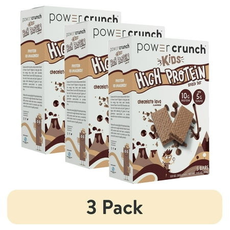 (3 pack) Power Crunch KIDS Chocolate Lava Flavor High Protein Snack Bar, 5.65 oz, 5 count