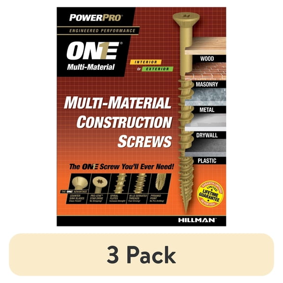 (3 pack) Power Pro Exterior Multi-Material Screws, #8 x 1-1/2", Steel, Epoxy, Bronze, 25 pack