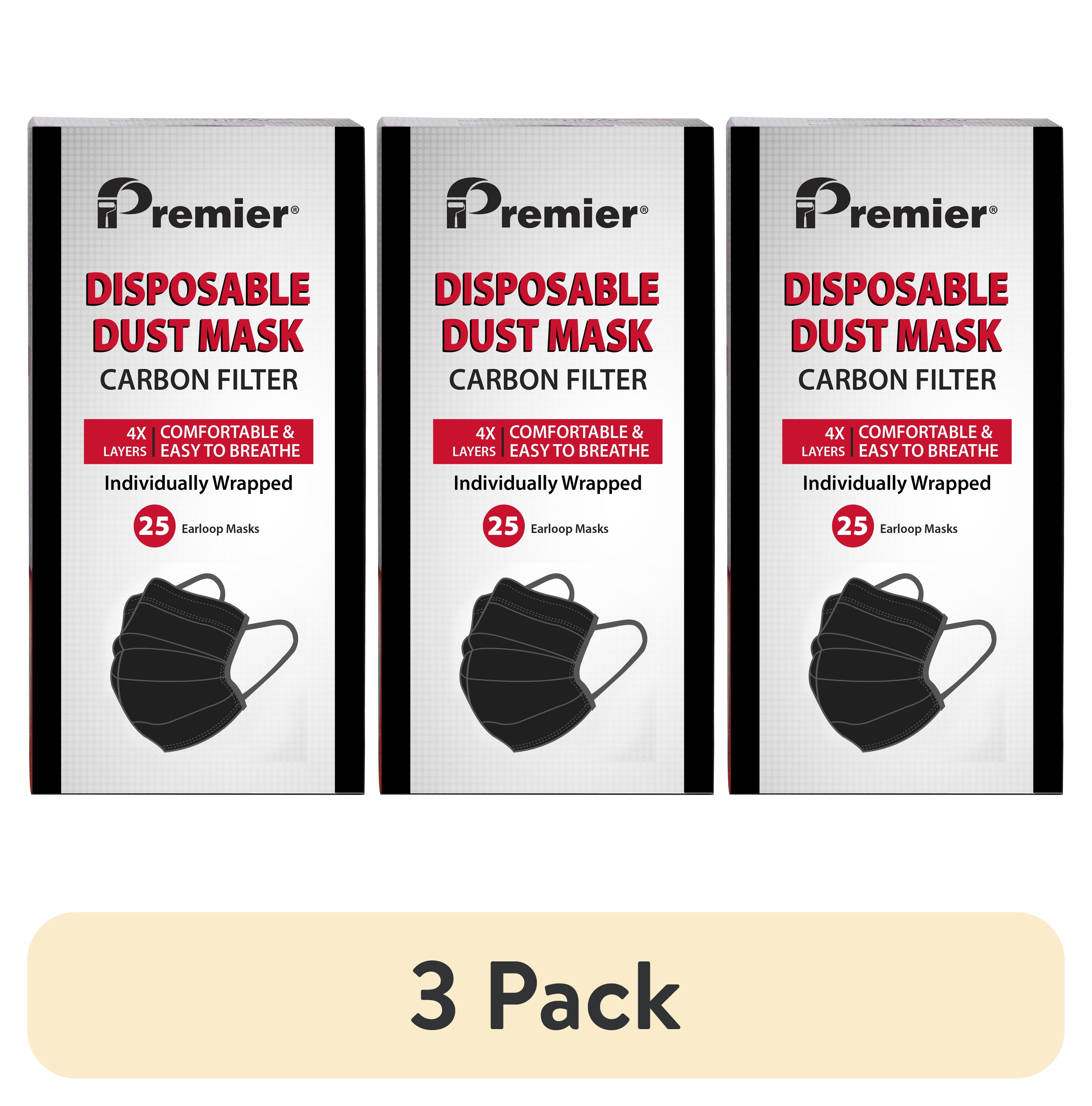 (3 pack) Premier Paint Roller Dust Face Mask 4-Layer Carbon Filter (Black) (25 Pack)