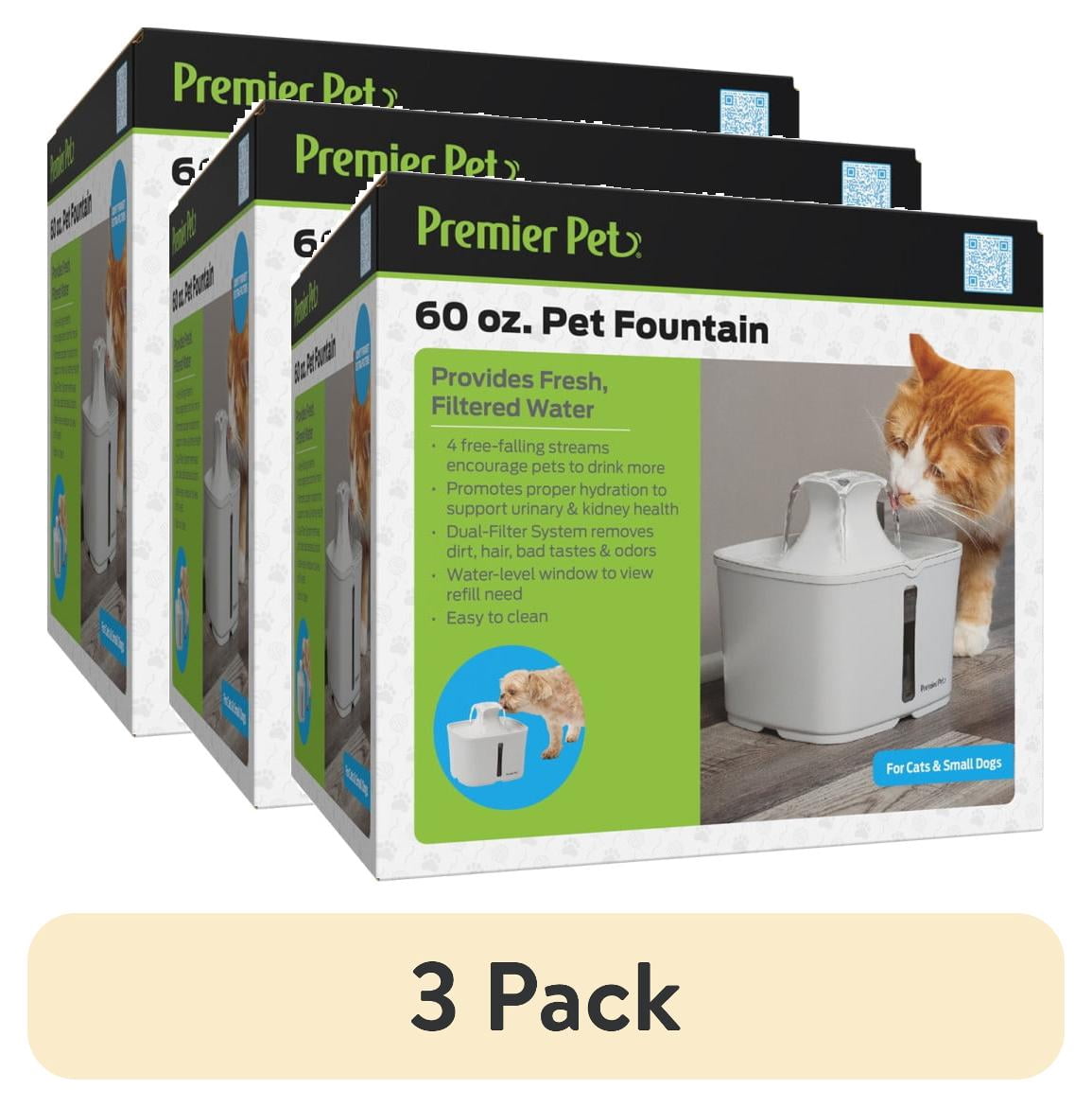 (3 pack) Premier Pet 60 oz. Pet Fountain, Automatic for Cats, Filters Included, White