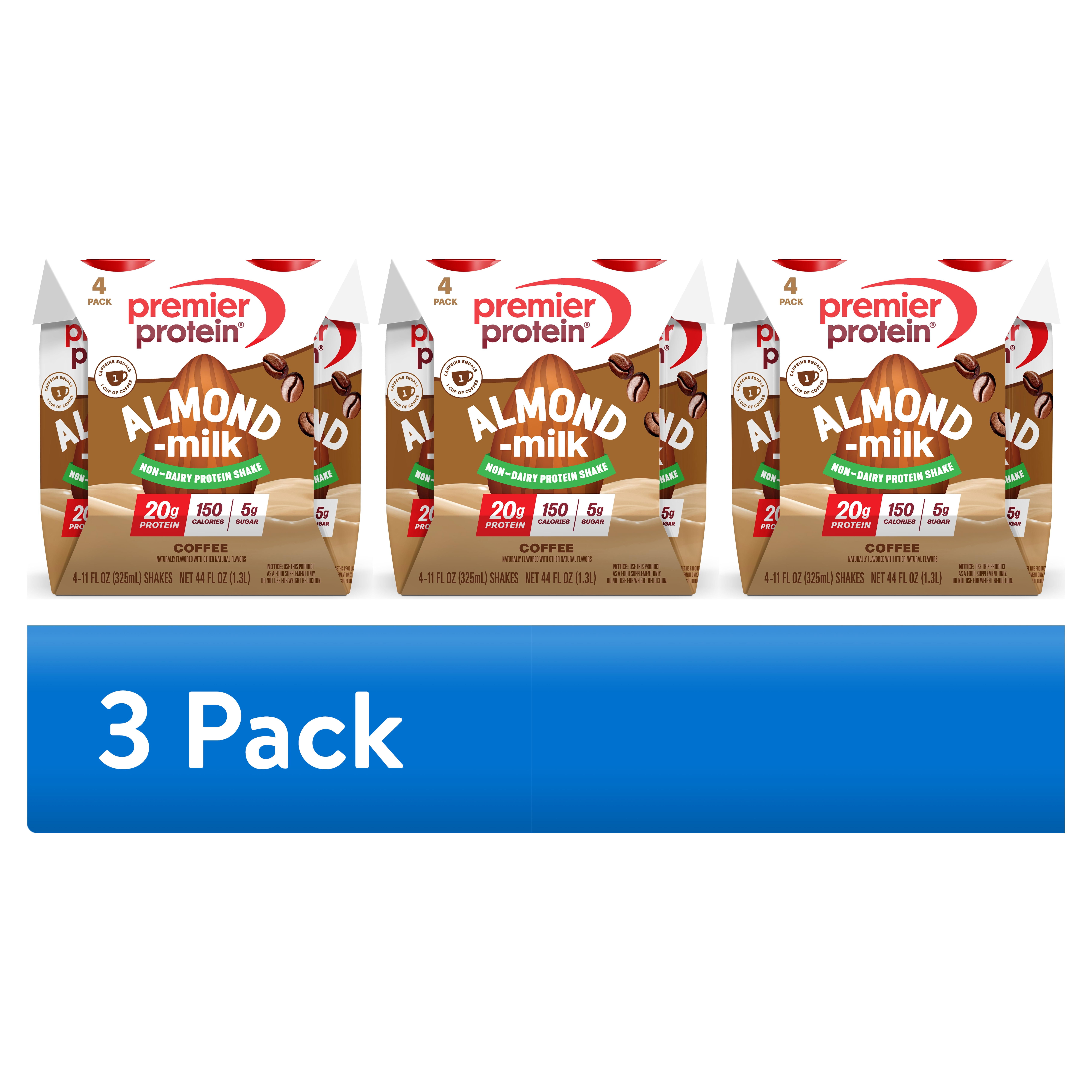 (3 pack) Premier Protein Almond Milk Shake, Coffee, 20g Protein, 11 Fl Oz, 4 Ct