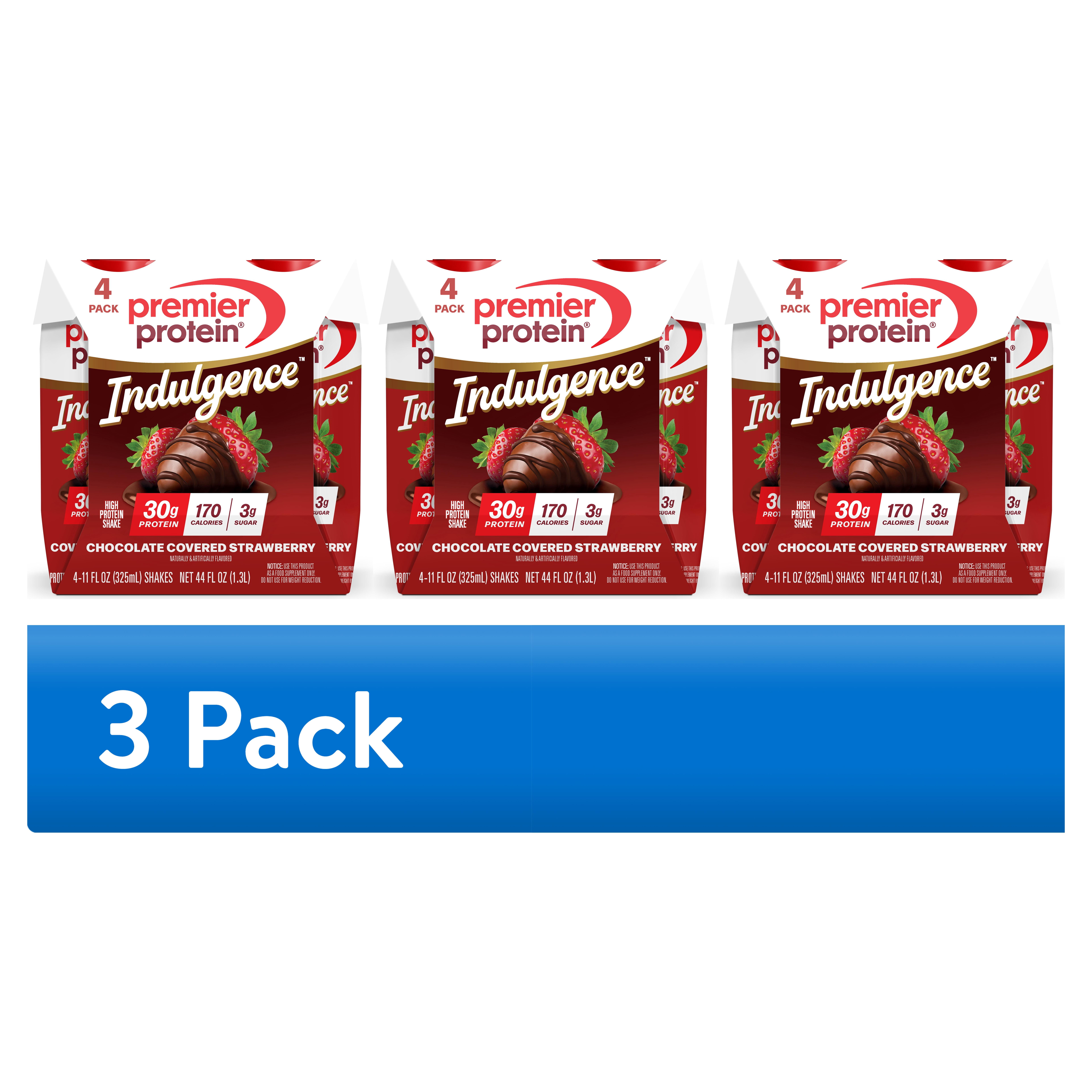 (3 pack) Premier Protein Indulgence Protein Shake, Chocolate Covered Strawberry, 30g Protein, 11 fl oz, 4 Ct