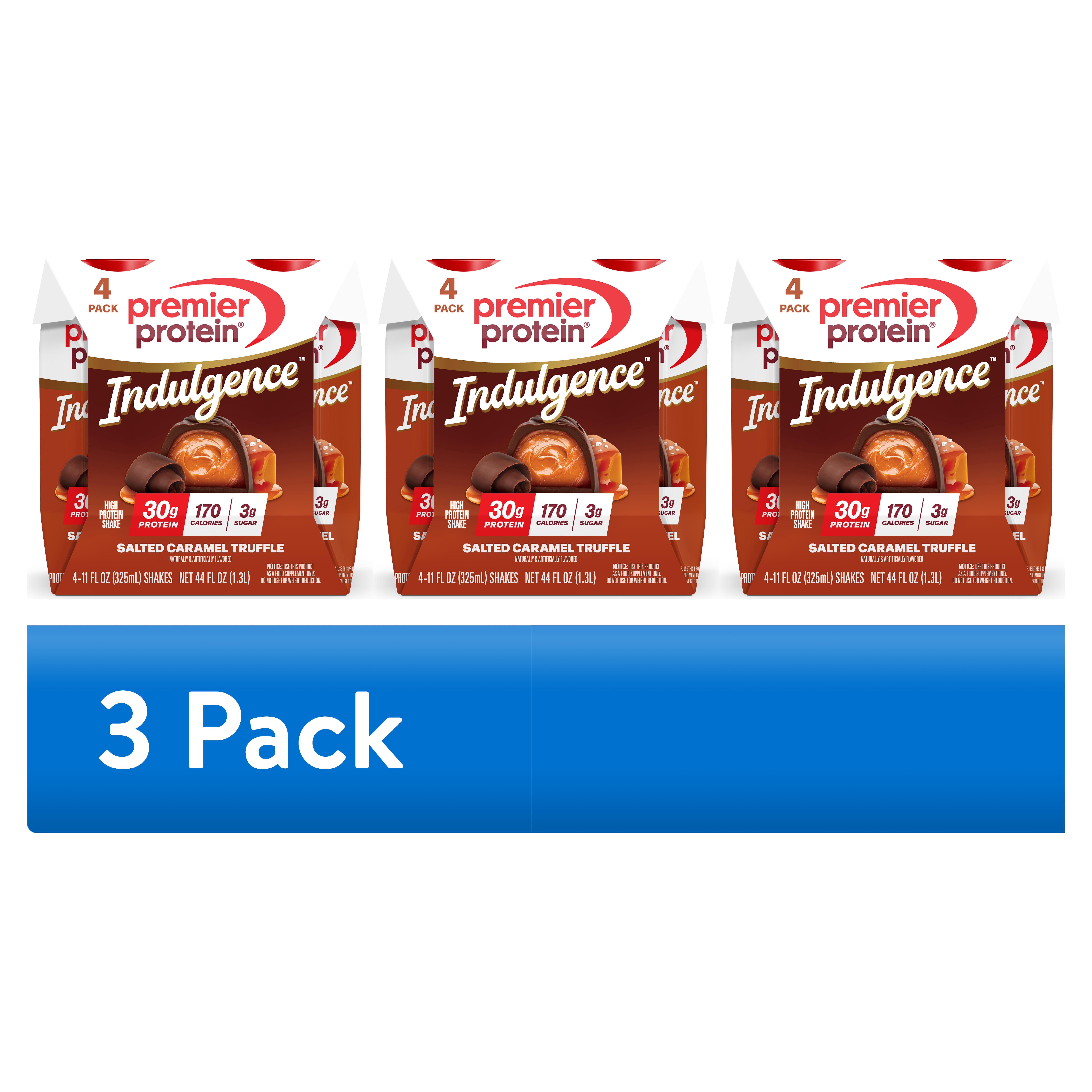 (3 pack) Premier Protein Indulgence Protein Shake, Salted Caramel Truffle, 30g Protein, 11 fl oz, 4 Ct