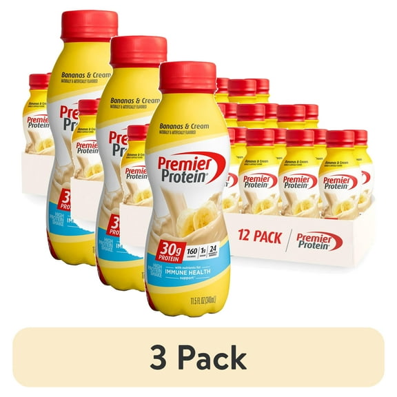(3 pack) Premier Protein Shake, Bananas & Cream, 30g Protein, 11.5 fl oz, 12 Ct
