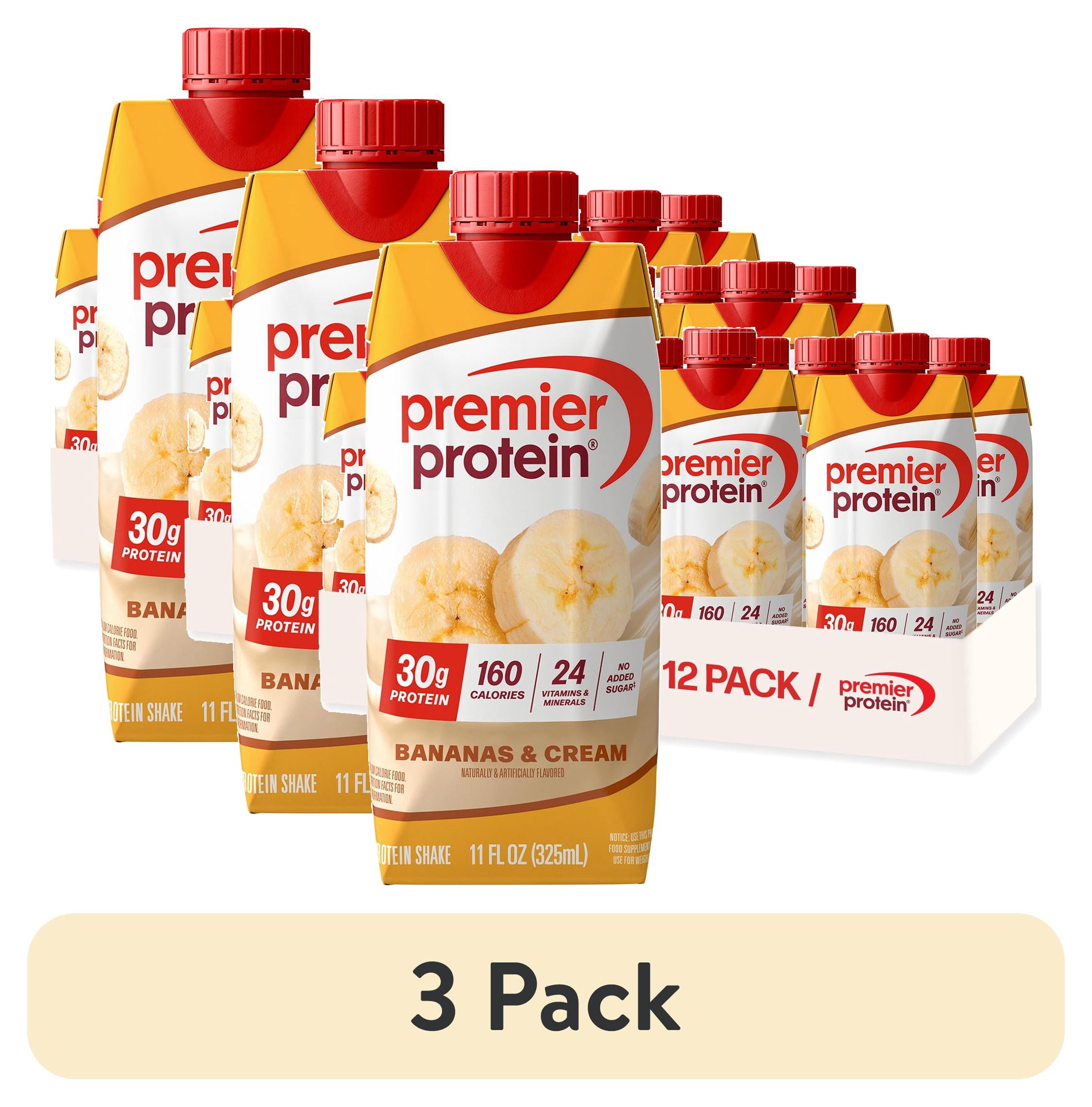 (3 pack) Premier Protein Shake, Bananas & Cream, 30g Protein, 11 fl oz ...